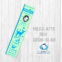 Geschenke|meinBordürenladen Geburtsdaten Messlatte: Reh - mint blau