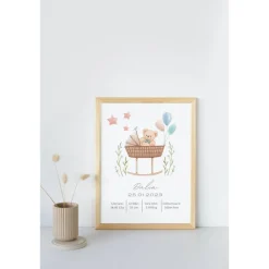 Outlet Geburtstafel Bär | Geburtsdaten Poster Babybett | Geburtsposter Babywiege | Geburtsanzeige | Geburtsbild | personalisier Dekoration
