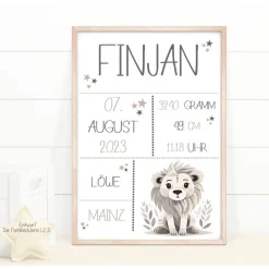 Best Geburtstafel Löwe, Geschenk Geburt Baby, Geburtstag, Geburtsposter, Geburtsanzeige Geschenke