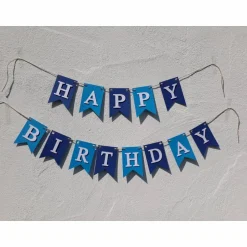 Outlet Geburtstags Girlande Happy Birthday Wimpelkette auf Wunsch mit Namen personalisiert Fahnengirlande blau hellblau Dekoration