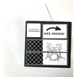 Sale Geburtstagskarte 3D Drehkarte Wendekarte Handarbeit Musiker Schlagzeug Männer Vatertag Glückwunschkarten