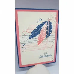 Geburtstagskarte "Federn" in blau und rosa Glückwunschkarten
