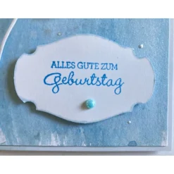 Clearance Geburtstagskarte mit Blumen Blau und hellblauen Perlen Handarbeit Glückwunschkarten