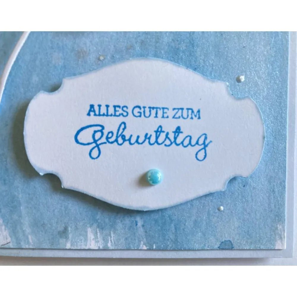 Clearance Geburtstagskarte mit Blumen Blau und hellblauen Perlen Handarbeit Glückwunschkarten
