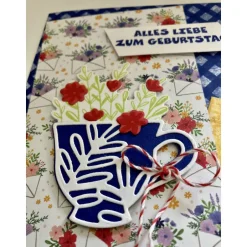 Outlet Geburtstagskarten Glückwunschkarte Blumen Tasse 3D Grün Blumig Handgefertigt Unikat Glückwunschkarten