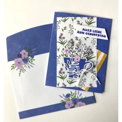 Outlet Geburtstagskarten Glückwunschkarte Blumen Tasse 3D Grün Blumig Handgefertigt Unikat Glückwunschkarten