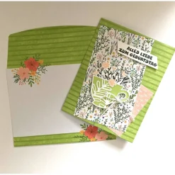 Outlet Geburtstagskarten Glückwunschkarte Blumen Tasse 3D Grün Blumig Handgefertigt Unikat Glückwunschkarten