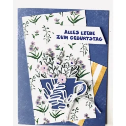 Outlet Geburtstagskarten Glückwunschkarte Blumen Tasse 3D Grün Blumig Handgefertigt Unikat Glückwunschkarten