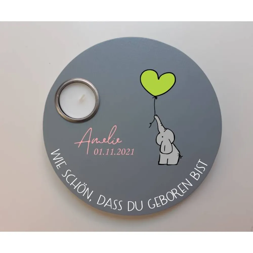 Sale Geburtstagslicht | Geburtstagsbrett grau / Elefant Geschenke