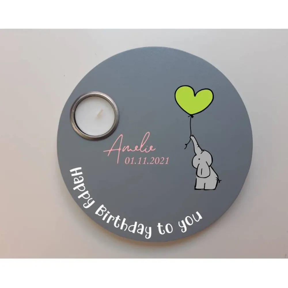 Sale Geburtstagslicht | Geburtstagsbrett grau / Elefant Geschenke