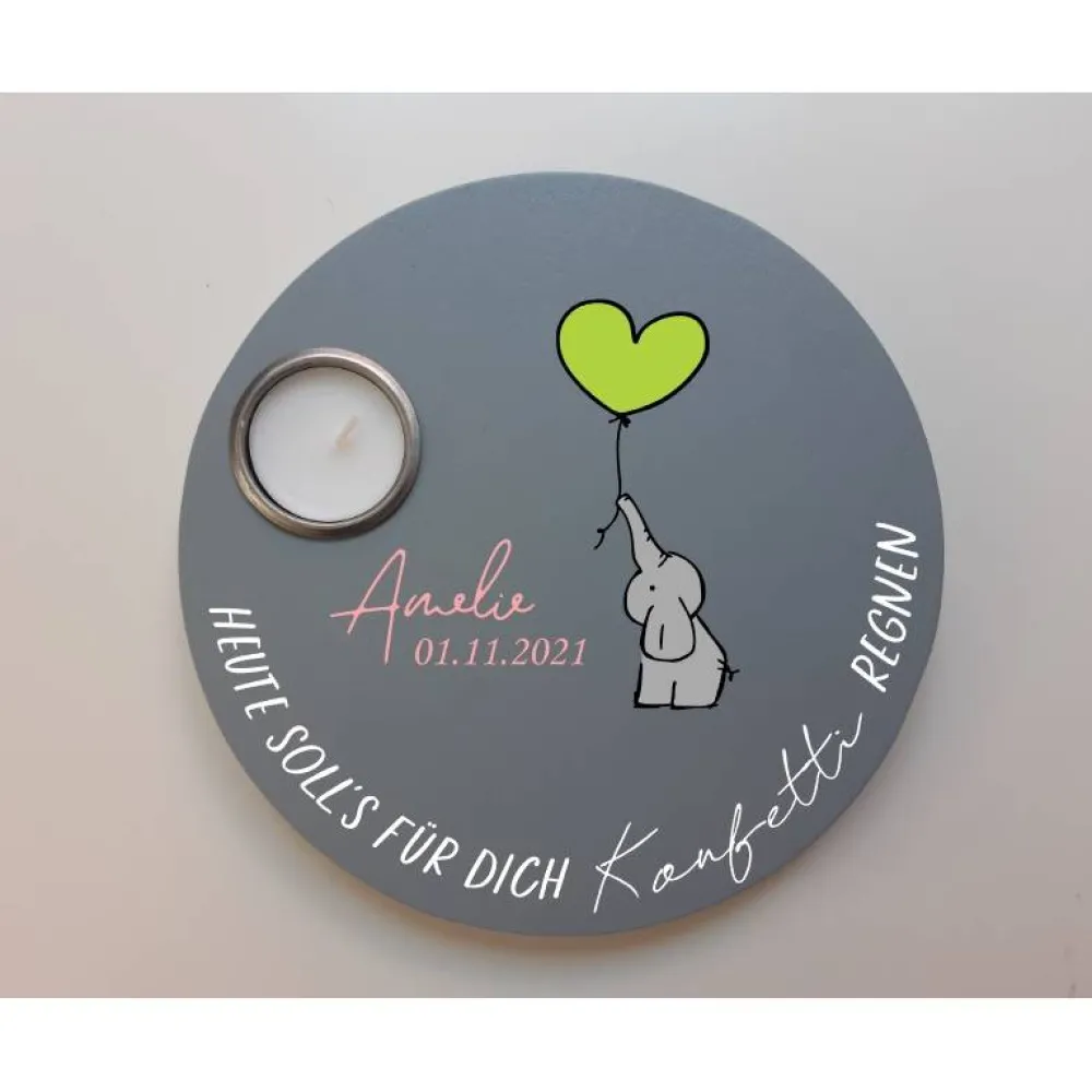Sale Geburtstagslicht | Geburtstagsbrett grau / Elefant Geschenke