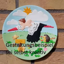 Online Geburtsteller Storch aus Alabastergips zum Selbstbemalen – Personalisierbares Geschenk zur Geburt & Taufe Geschenke