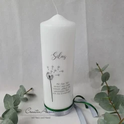 Gedenkkerze - Trauerkerze mit Pusteblume und Trauerspruch Trauerkerzen