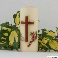 Hot Gedenkkerze in bisquit mit Alpha/Omega braun/gold verziert, Trauerkerze, Trauerkerze personalisiert, Kerze zum Gedenken Trauerkerzen