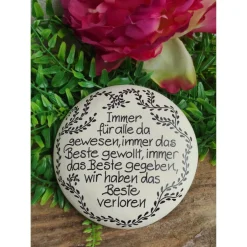 Clearance Gedenkstein, Grabschmuck, Grabstein, 12 x 12 cm, Trauer, Herz, Spruch, Immer für alle, Beton, frostfest Gedenksteine