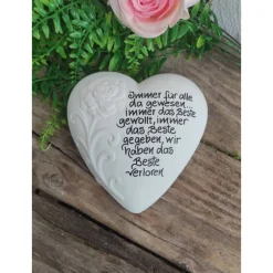 Gedenksteine|Kleiner Trost Gedenkstein, Grabschmuck, Grabstein, 15 x 15 cm, Trauer, Herz, Spruch, Immer für alle da gewesen,, Beton, frostfest