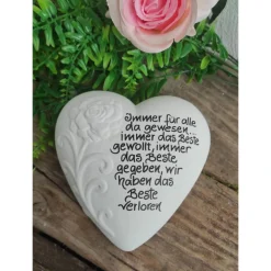 Gedenksteine|Kleiner Trost Gedenkstein, Grabschmuck, Grabstein, 15 x 15 cm, Trauer, Herz, Spruch, Immer für alle da gewesen,, Beton, frostfest