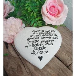 Clearance Gedenkstein, Grabschmuck, Grabstein, 15 x 14 cm, Trauer, Herz, Spruch, Immer für alle, Beton, frostfest, Gedenksteine