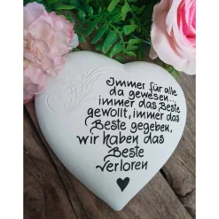 Clearance Gedenkstein, Grabschmuck, Grabstein, 15 x 14 cm, Trauer, Herz, Spruch, Immer für alle, Beton, frostfest, Gedenksteine