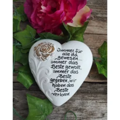 Gedenksteine|Kleiner Trost Gedenkstein, Grabschmuck, Grabstein, 15 x 15 cm, Trauer, Herz, Spruch, Immer für alle da gewesen,, Beton, frostfest