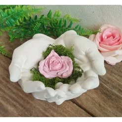 Best Gedenkstein, Grabstein, Grabschmuck, Hände, 16 x 14 cm, Hand, Beton, Trauer, Rose Gedenksteine