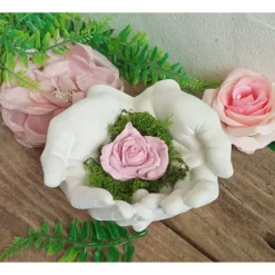 Best Gedenkstein, Grabstein, Grabschmuck, Hände, 16 x 14 cm, Hand, Beton, Trauer, Rose Gedenksteine