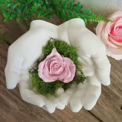 Best Gedenkstein, Grabstein, Grabschmuck, Hände, 16 x 14 cm, Hand, Beton, Trauer, Rose Gedenksteine