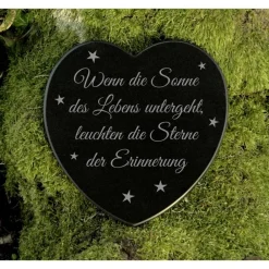 Clearance Gedenkstein Herz Grabschmuck Marmor Sterne Gravur Trauerspruch Sonne des Lebens - Grabdekoration Gedenksteine