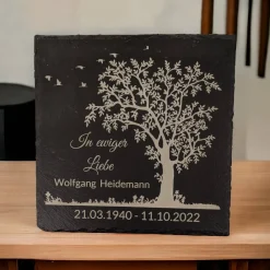 Outlet Gedenktafel/ Grabschmuck aus Schiefer, Baum, Personalisiert Gedenksteine