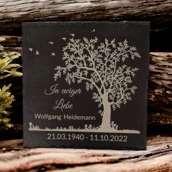 Outlet Gedenktafel/ Grabschmuck aus Schiefer, Baum, Personalisiert Gedenksteine
