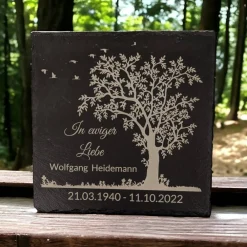 Outlet Gedenktafel/ Grabschmuck aus Schiefer, Baum, Personalisiert Gedenksteine