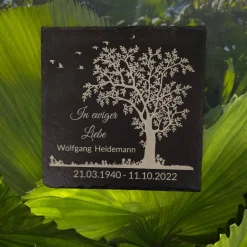 Outlet Gedenktafel/ Grabschmuck aus Schiefer, Baum, Personalisiert Gedenksteine