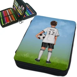 Federmäppchen|geschenke364 gefüllte Federmappe mit Name und Rückennummer auf Fußballer personalisiert