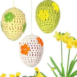 Discount Gehäkelte Ostereier zum Aufhängen – 3er Set in zartgelb, hellgrün & weiß – Osterdeko Handarbeit Ostereier