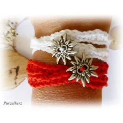 Online Gehäkeltes Wickelarmband mit Edelweiß - Freundschaftsarmband - rot Trachtenschmuck
