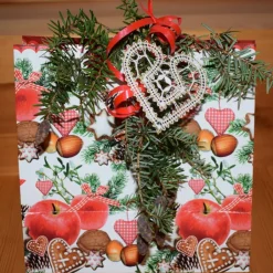 New Geklöppelter Christbaumschmuck Herz 1 aus Spitze – Weiß-Gold, 6x6 cm Geschenkeanhänger
