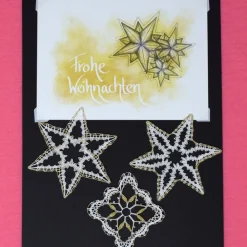 Outlet Geklöppelter Christbaumschmuck 3er Set mit Weihnachtskarte – Handgemachte Geschenkanhänger Baumschmuck