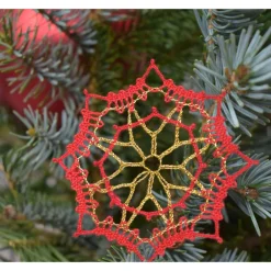New geklöppelter Christbaumschmuck Ornament 3 rot-gold Geschenkeanhänger