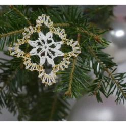 Outlet geklöppelter Christbaumschmuck Ornament 1 weiß-gold Baumschmuck
