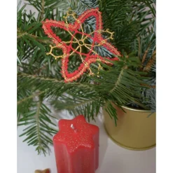 Baumschmuck|Kloeppel-Liebe Geklöppelter Christbaumschmuck Ornament 2 – Rot-Gold, 7,5 cm Ø, Handarbeit