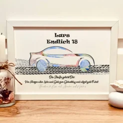 Outlet Geldgeschenk 18. Geburtstag Junge – Personalisierte nachhaltige Geldgeschenkverpackung mit Auto-Motiv Geldgeschenke