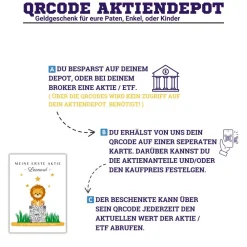 Clearance Geldgeschenk | Meine Erste Aktie | Personalisierte Aktie ETF Kryptowährung QrCode Geschenkkarte | Motiv Löwe Geldgeschenke