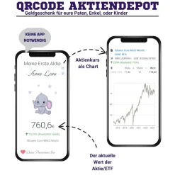 Clearance Geldgeschenk | Meine Erste Aktie | Personalisierte Aktie ETF Kryptowährung QrCode Geschenkkarte | Motiv Elefant Geldgeschenke