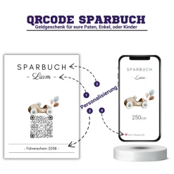 Clearance Geldgeschenk | Personalisiertes Sparbuch | QrCode Postkarte DIN A6 inkl. Briefumschlag & Anhänger | Führerschein Geldgeschenke