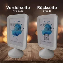 Clearance Geldgeschenk Aktie ETF Kryptowährung | Personalisierter NFC & QrCode Bildständer | Farbklecks Blau Geldgeschenke