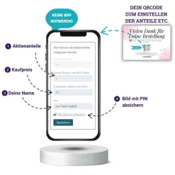 Clearance Geldgeschenk Aktie ETF Kryptowährung | Personalisierter NFC & QrCode Bildständer | Farbklecks Blau Geldgeschenke