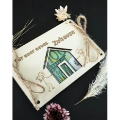 Sale Geldgeschenk aus Holz, Einzugsgeschenk, Einzug, Auszug, Geldverpackung, Wunscherfüller Geldgeschenke