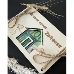 Sale Geldgeschenk aus Holz, Einzugsgeschenk, Einzug, Auszug, Geldverpackung, Wunscherfüller Geldgeschenke