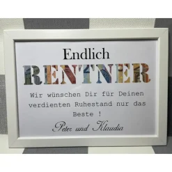 Best Geldgeschenk Bilderrahmen Rentner personalisierbar DIN A4 Geschenke