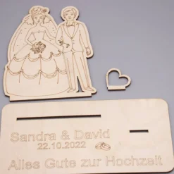 Geldgeschenk Brautpaar - aus Holz personalisiert Geldgeschenke